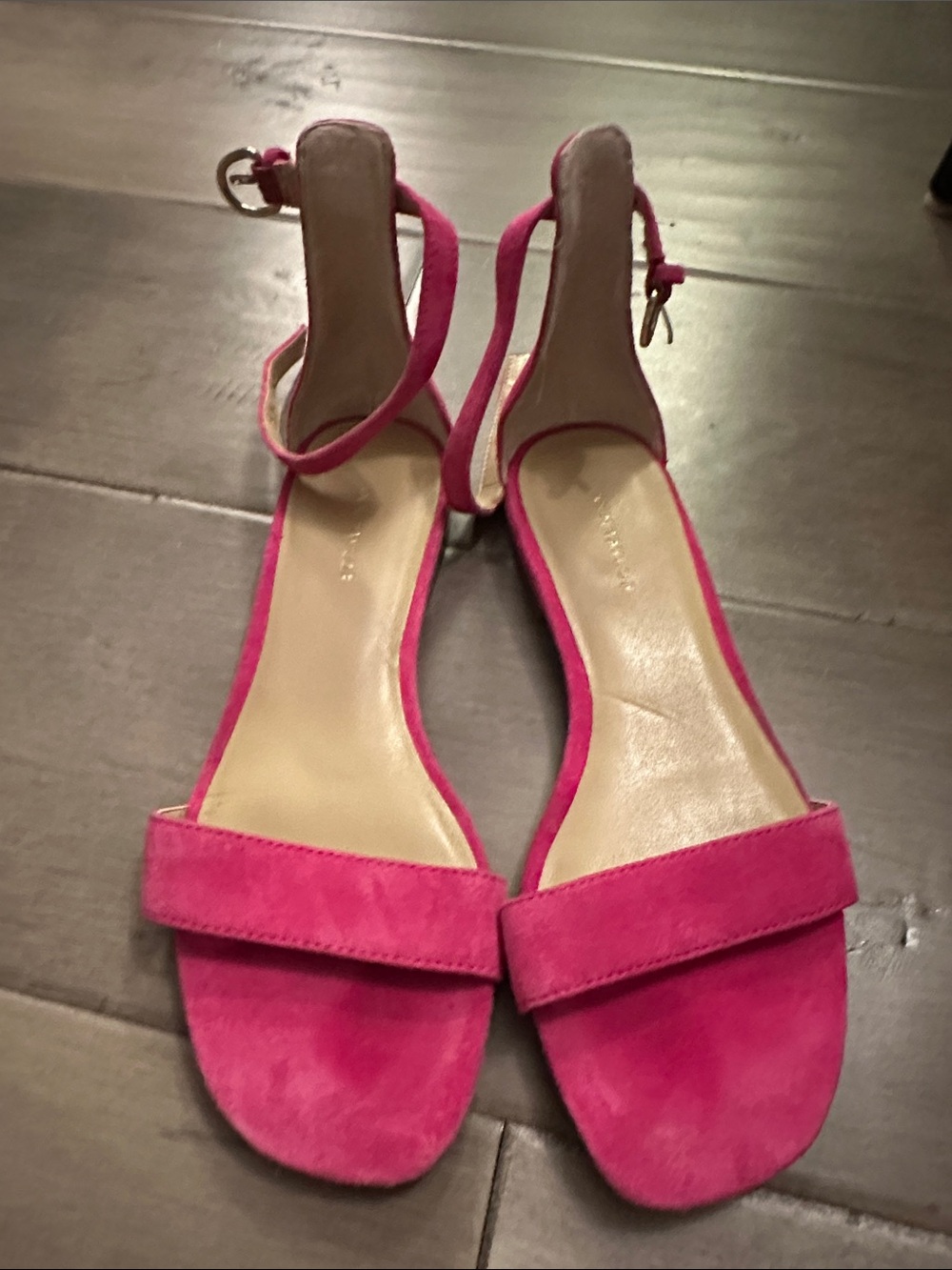 LOFT Hot Pink Suede Ankle-Strap Sandals